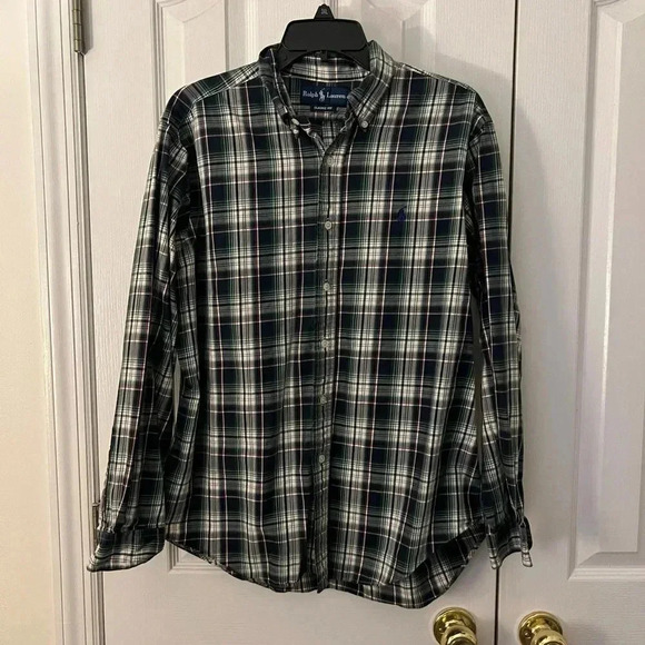 Ralph Lauren Mens Large Blue Green Button Down Shirt - Picture 1 of 5